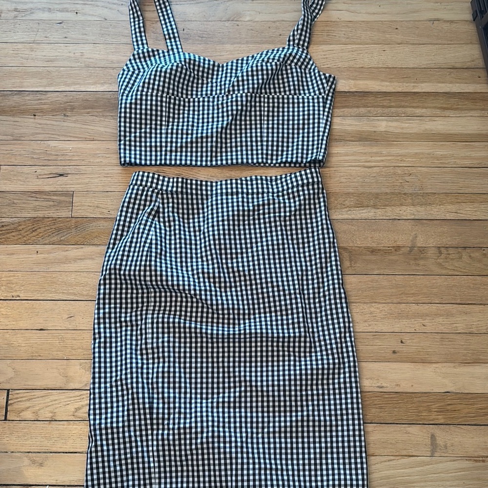 Rare Vintage Barney’s Gingham Crop Top + Skirt Set – Size L–XL